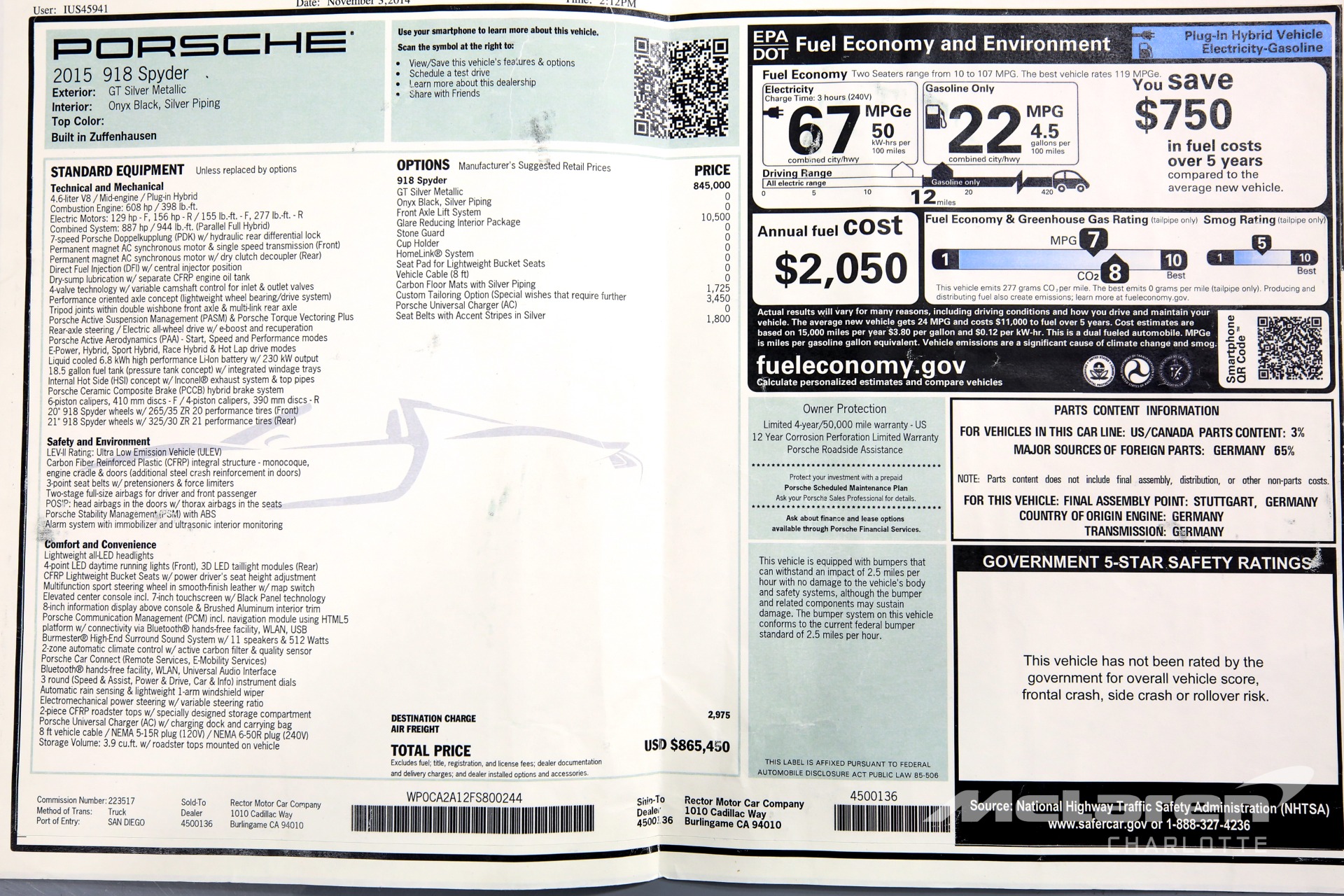 Used 2015 Porsche 918 Spyder | Charlotte, NC