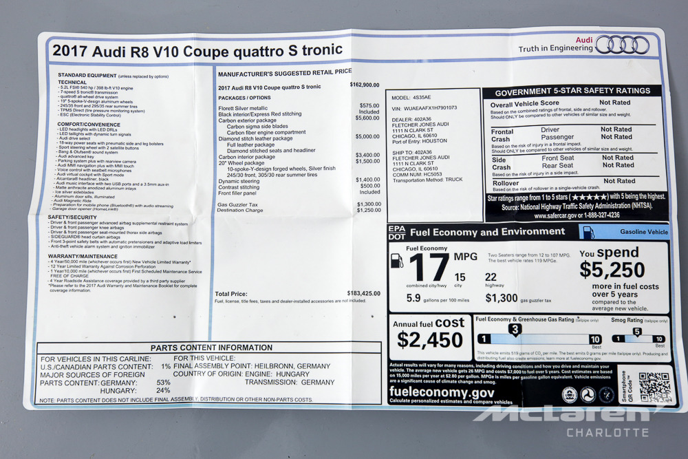 Used 2017 Audi R8 5.2 quattro V10 | Charlotte, NC